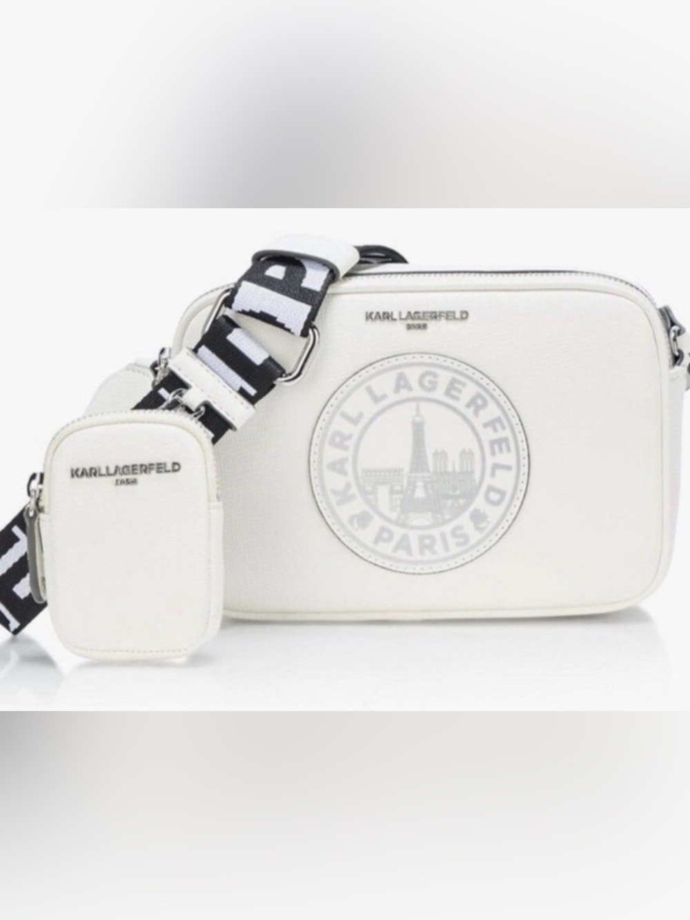 NWT Karl Lagerfeld Paris Maybelle Medallion Camera Crossbody Bag White LH2ER9BJ
